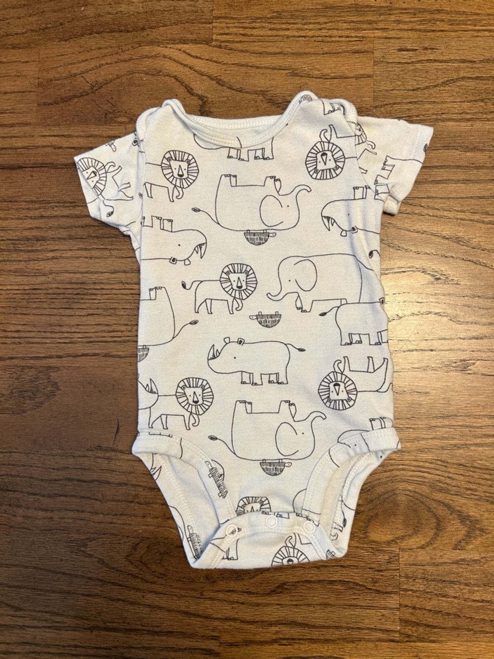 Simple Joys White Short-Sleeve Baby Onesie with Black Animal Sketches Size 3-6 M
